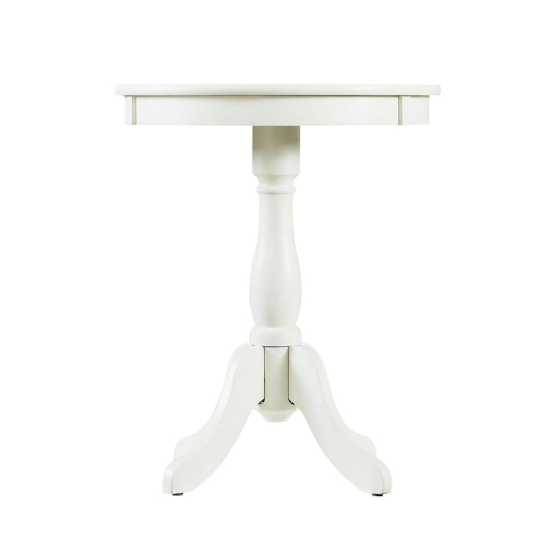 Witte ronde bijzettafel met gebogen houten rok