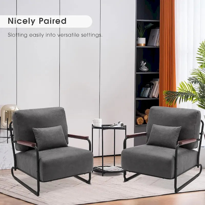 Set of 2 Modern Fabric Accent Chairs with Steel Legs