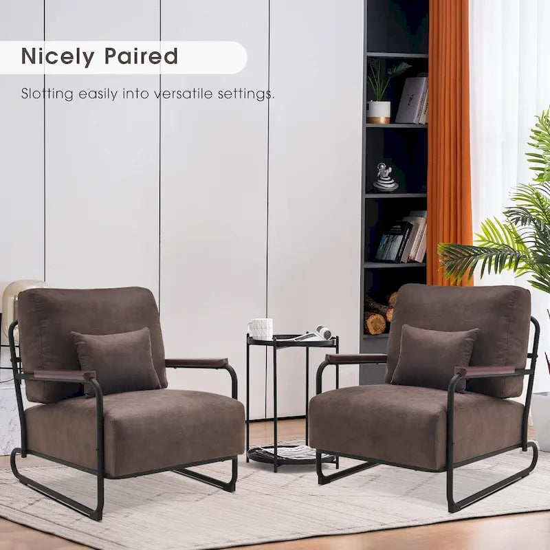 Set of 2 Modern Fabric Accent Chairs with Steel Legs