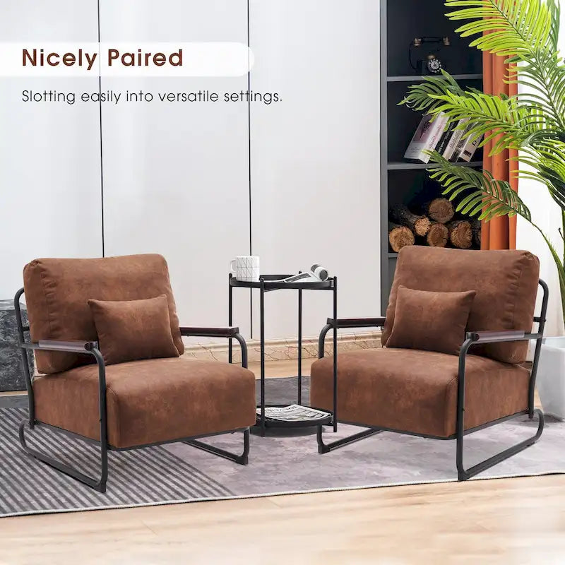 Set of 2 Modern Fabric Accent Chairs with Steel Legs