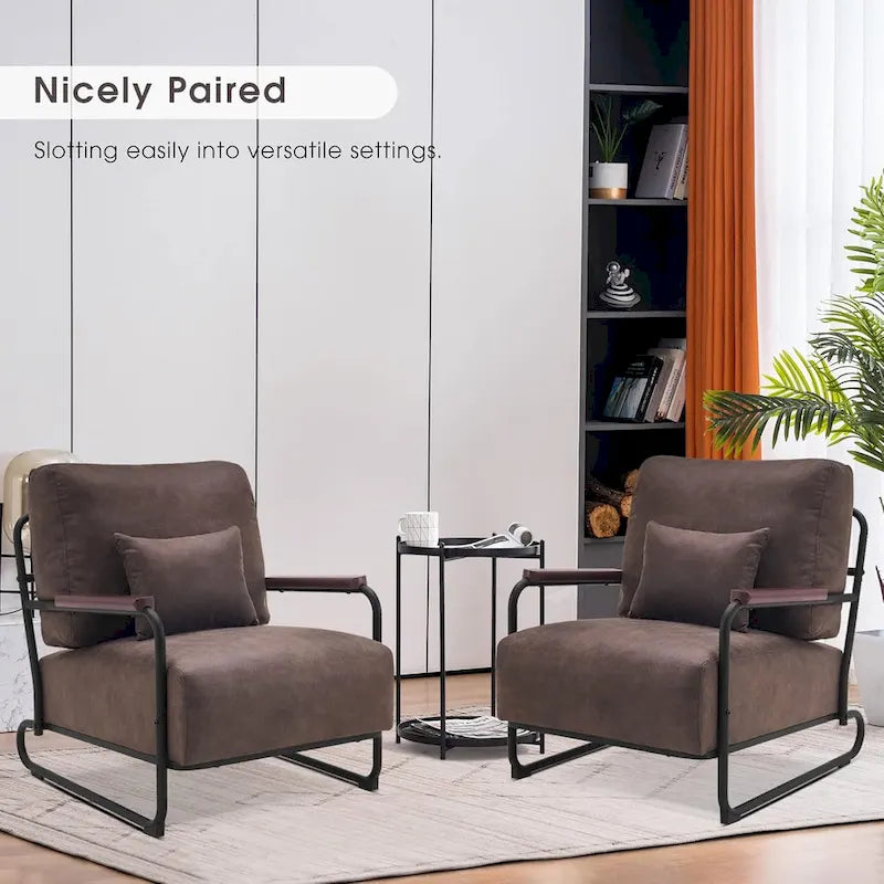 Set of 2 Modern Fabric Accent Chairs with Steel Legs