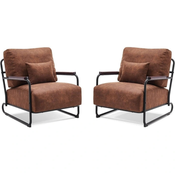 Set of 2 Modern Fabric Accent Chairs with Steel Legs