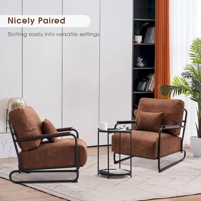 Set of 2 Modern Fabric Accent Chairs with Steel Legs