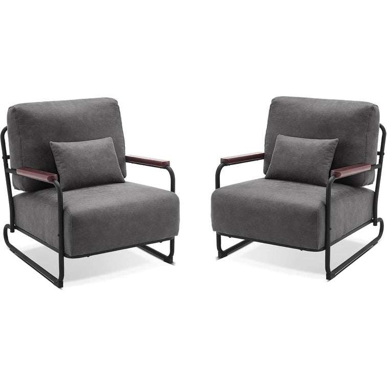 Set of 2 Modern Fabric Accent Chairs with Steel Legs