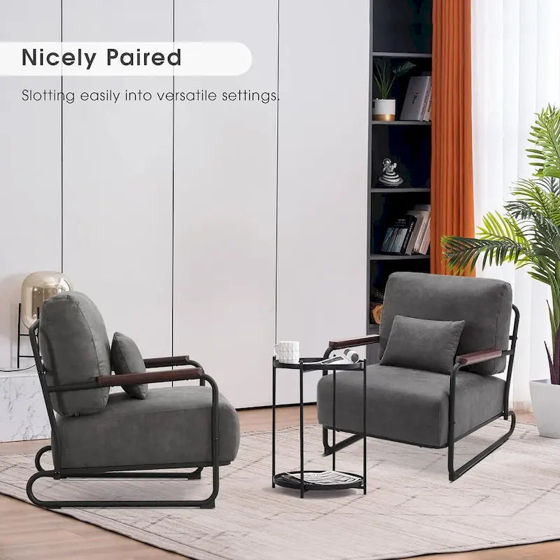 Set of 2 Modern Fabric Accent Chairs with Steel Legs