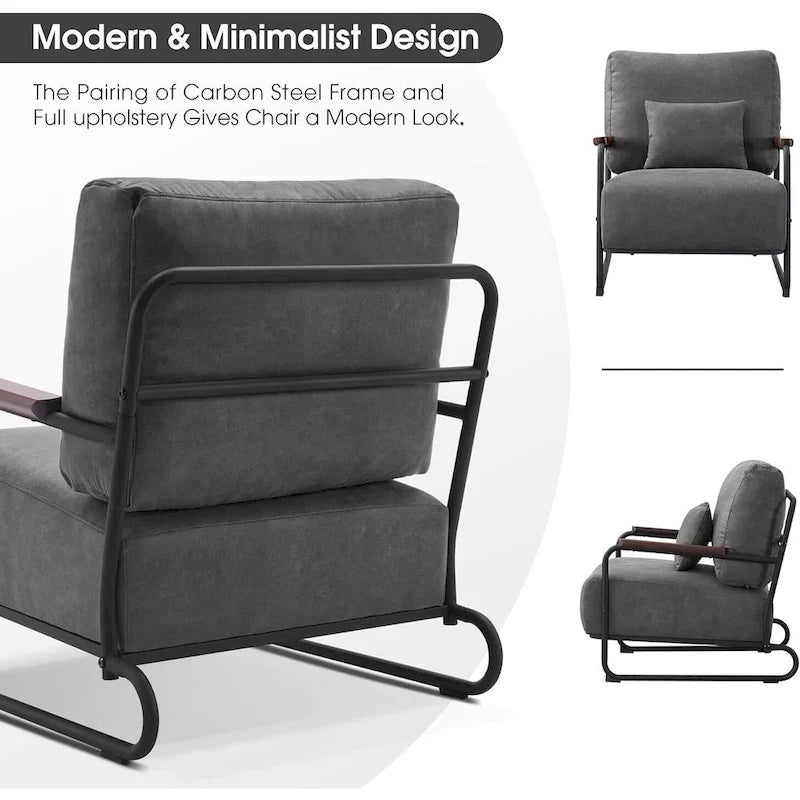 Set of 2 Modern Fabric Accent Chairs with Steel Legs