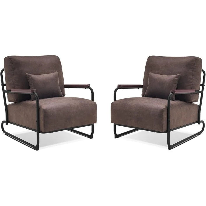 Set of 2 Modern Fabric Accent Chairs with Steel Legs
