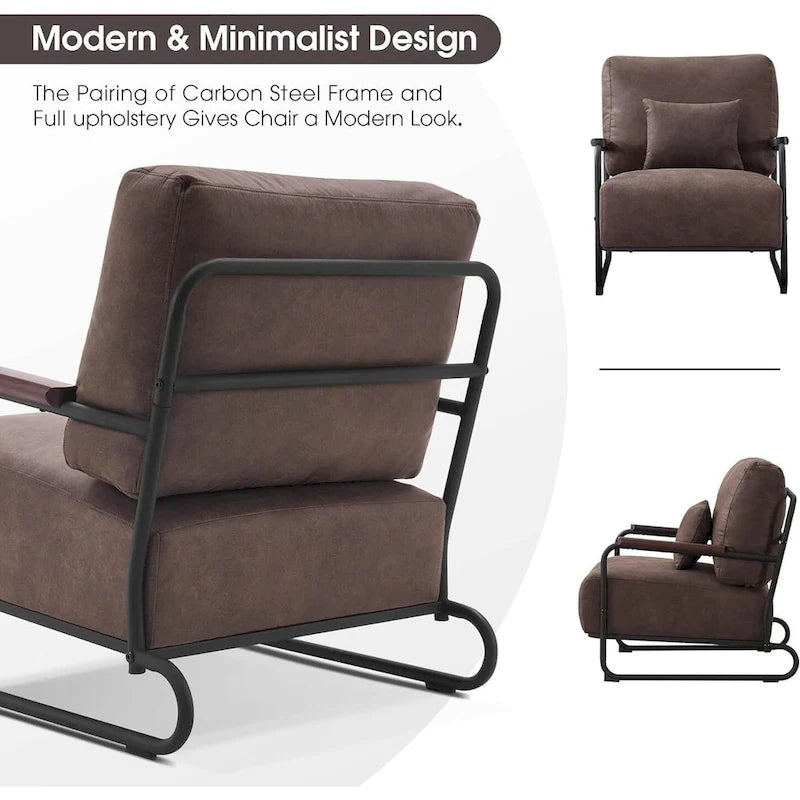Set of 2 Modern Fabric Accent Chairs with Steel Legs
