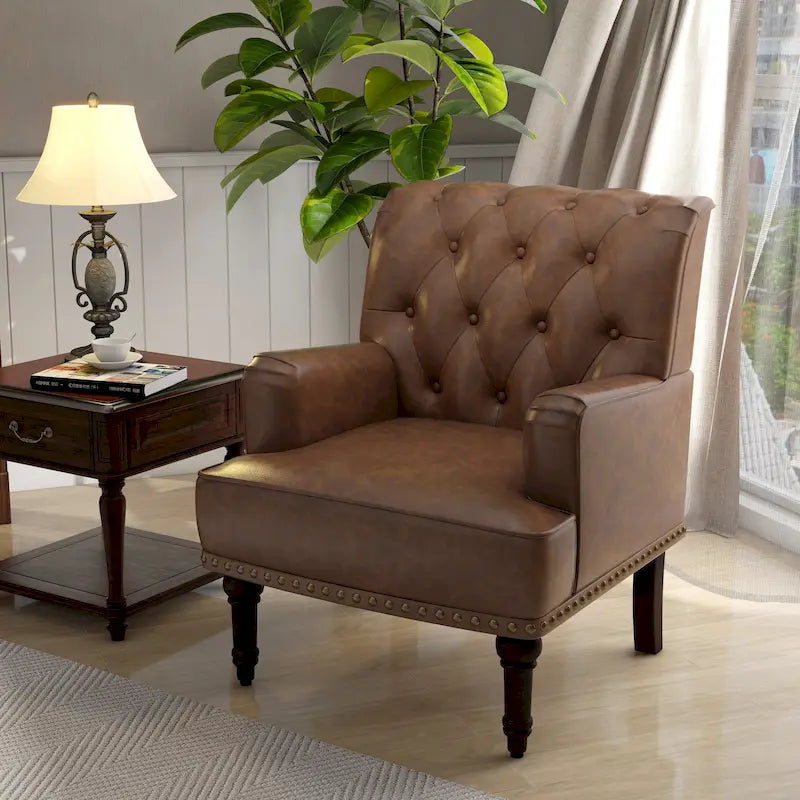 PU Faux Leather Tufted Accent Armchair