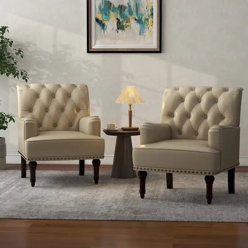 PU Faux Leather Tufted Accent Armchair