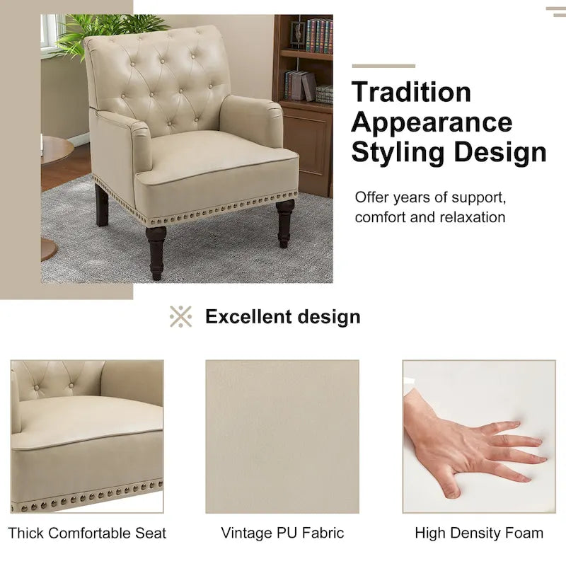 PU Faux Leather Tufted Accent Armchair