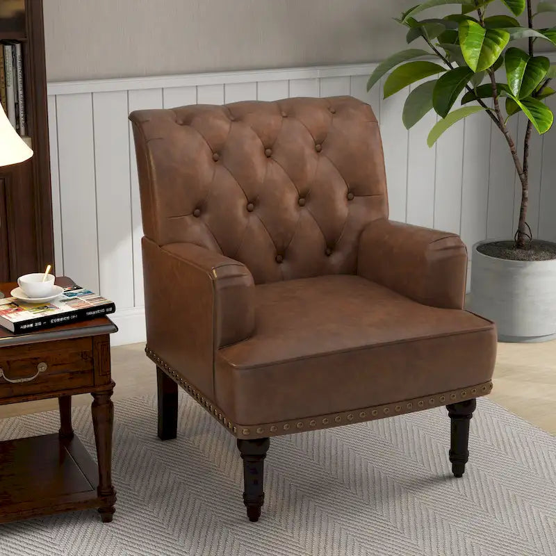 PU Faux Leather Tufted Accent Armchair