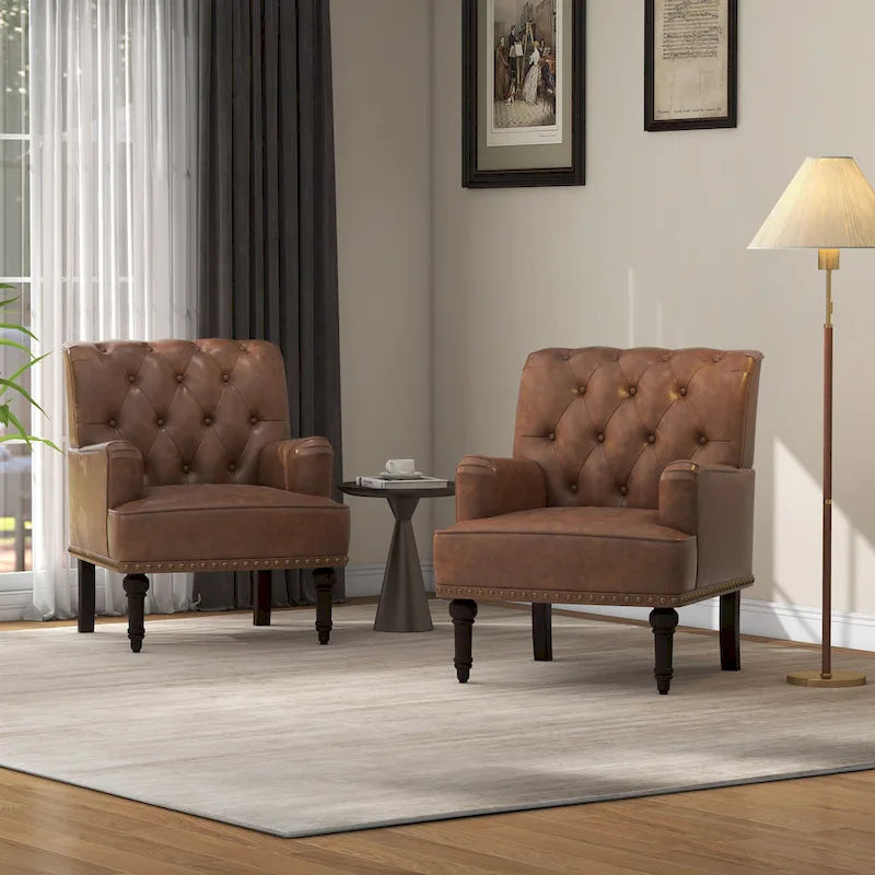 PU Faux Leather Tufted Accent Armchair