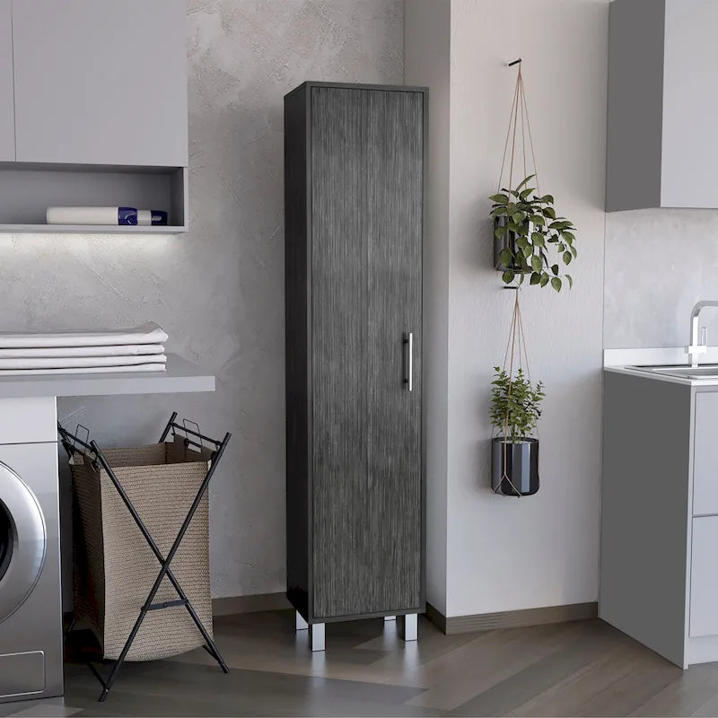 Tall Storage Cabinet with 5 Shelves and Broom Hanger