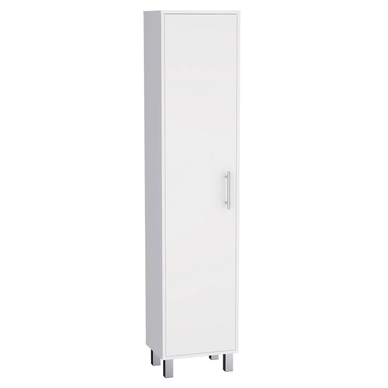 Tall Storage Cabinet with 5 Shelves and Broom Hanger
