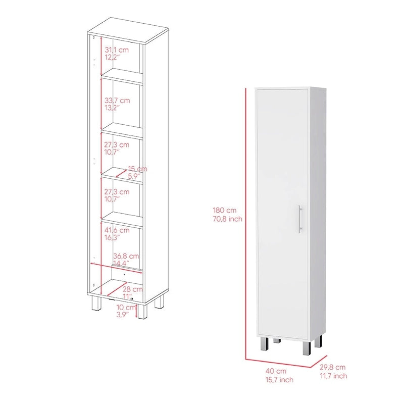 Tall Storage Cabinet with 5 Shelves and Broom Hanger