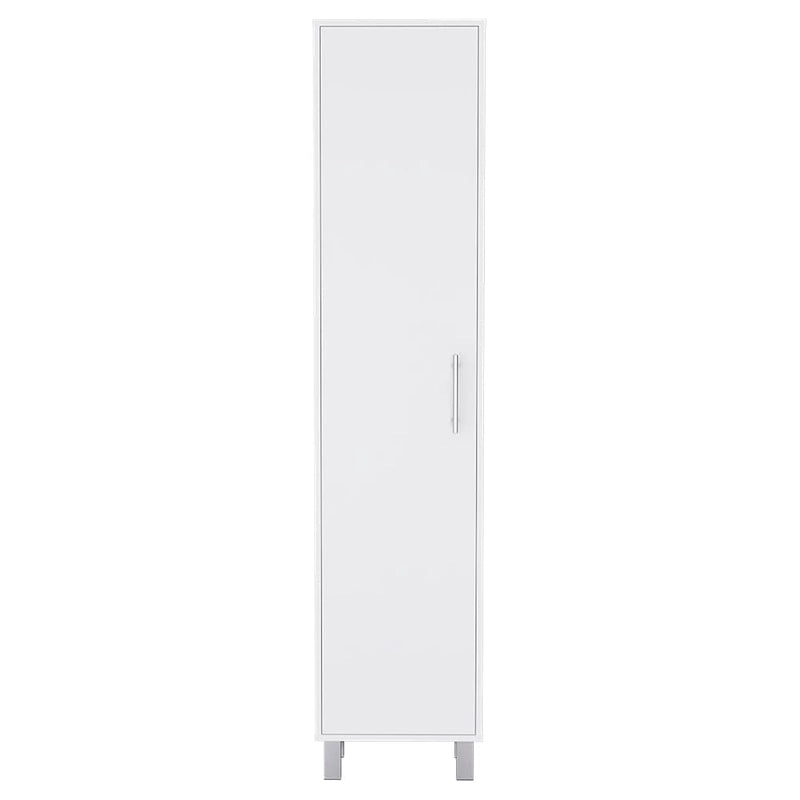 Tall Storage Cabinet with 5 Shelves and Broom Hanger