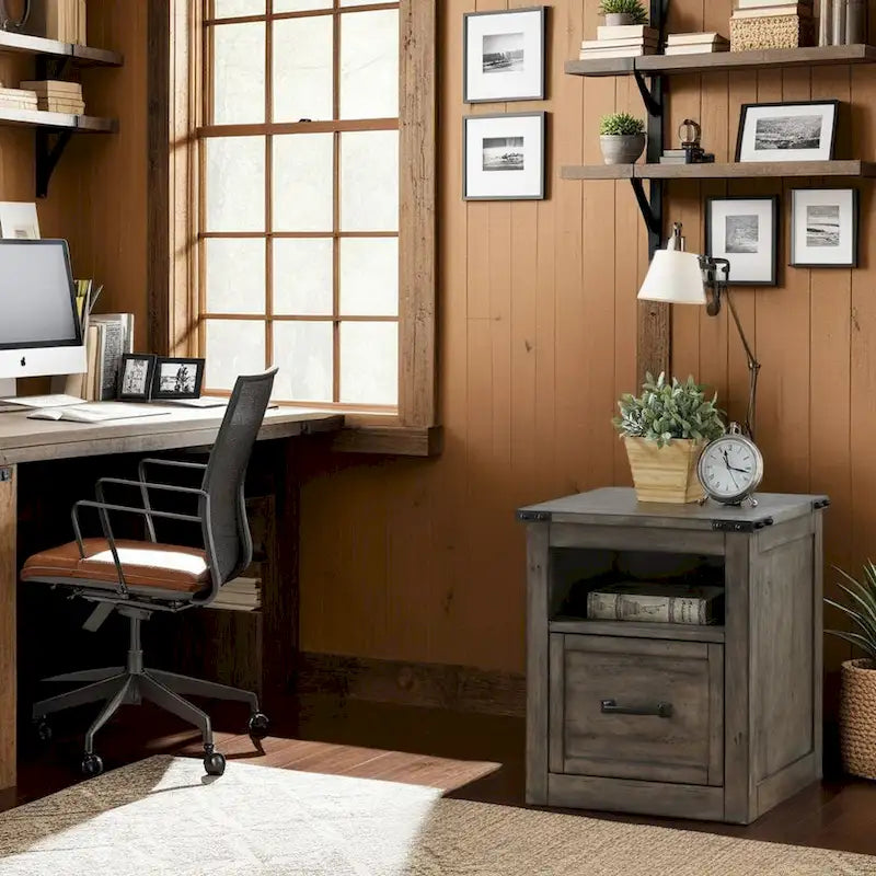 Smoked Grey One-Drawer Filing Cabinet with Shelf