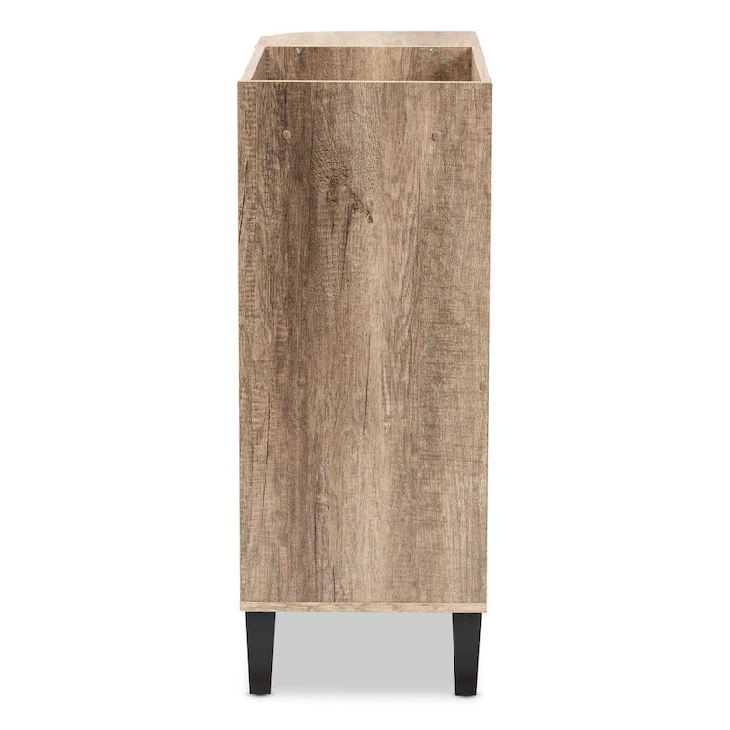 Rustic Oak 2-Door Shoe Storage Cabinet with Open Shelves