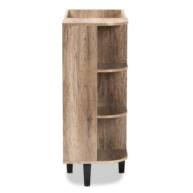 Rustic Oak 2-Door Shoe Storage Cabinet with Open Shelves