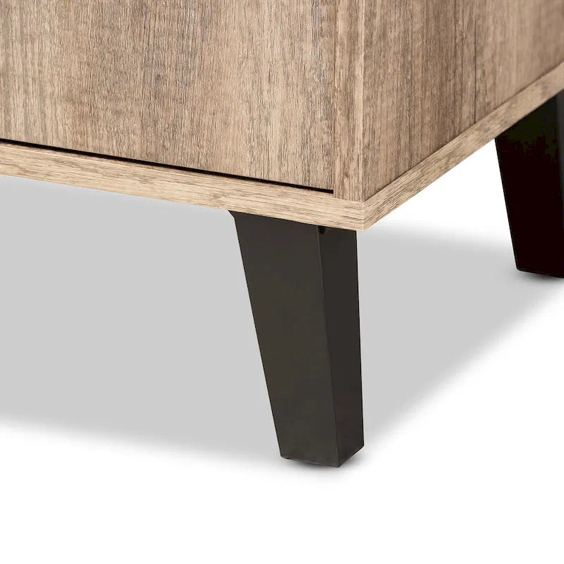 Rustic Oak 2-Door Shoe Storage Cabinet with Open Shelves