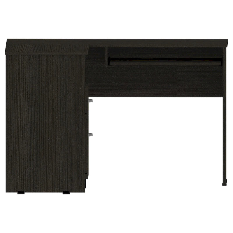 L-vormig bureau met open planken, 2 laden en toetsenbordlade