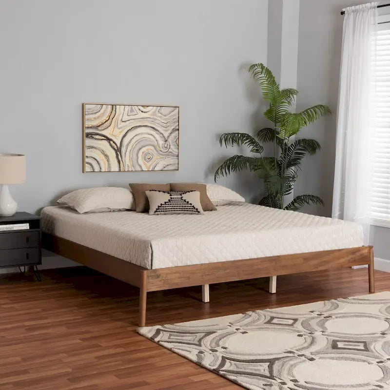 Struttura letto matrimoniale in stile Mid-Century in noce frassino