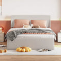 Sleighbed voor queensize bed met hydraulisch opbergsysteem met zijwaartse kanteling, linnen bekleding, beige