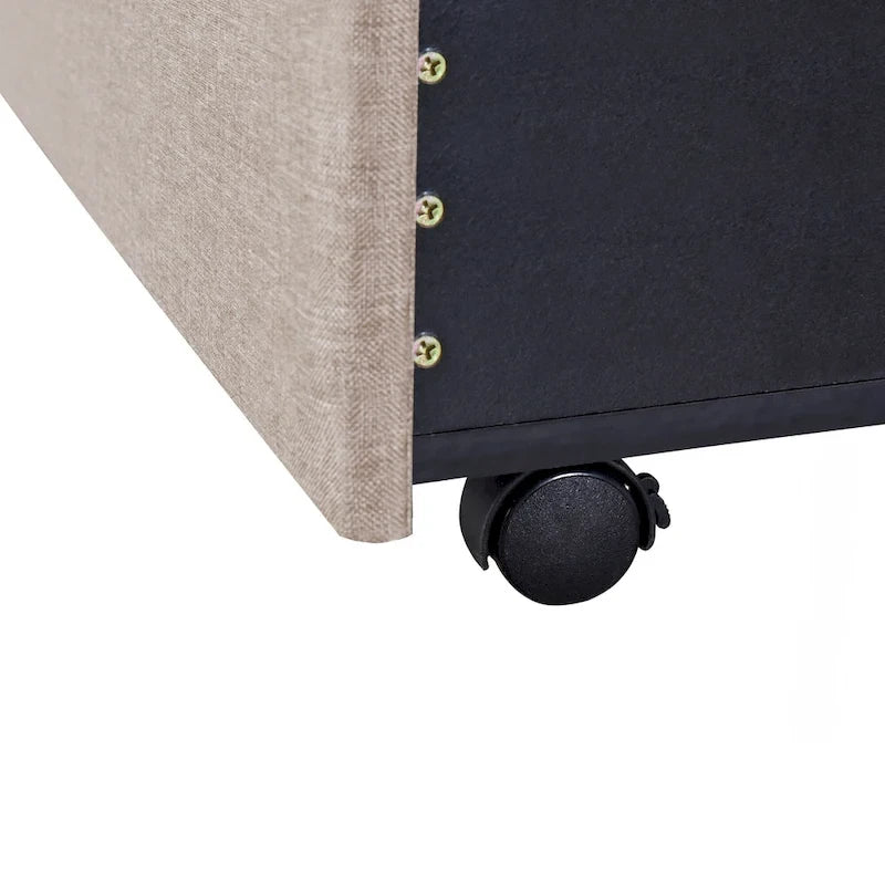 Sleighbed voor queensize bed met hydraulisch opbergsysteem met zijwaartse kanteling, linnen bekleding, beige