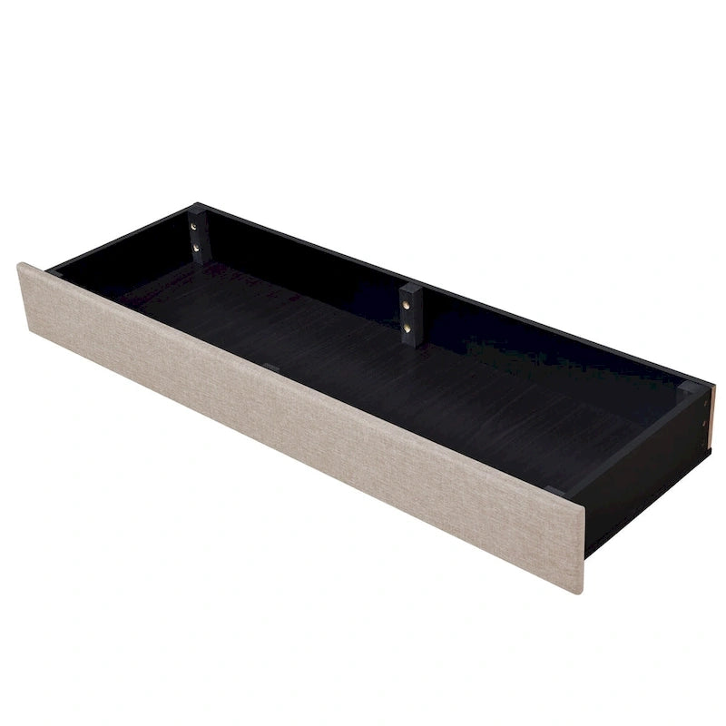 Sleighbed voor queensize bed met hydraulisch opbergsysteem met zijwaartse kanteling, linnen bekleding, beige
