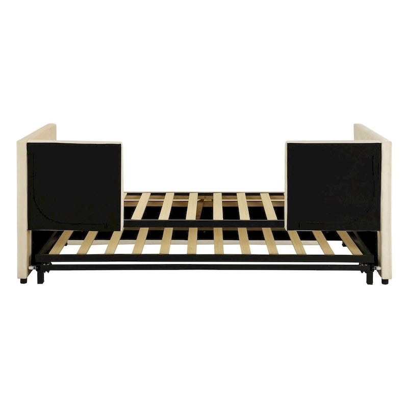 Twin Size Upholstered daybed with Pop Up Trundle, Beige