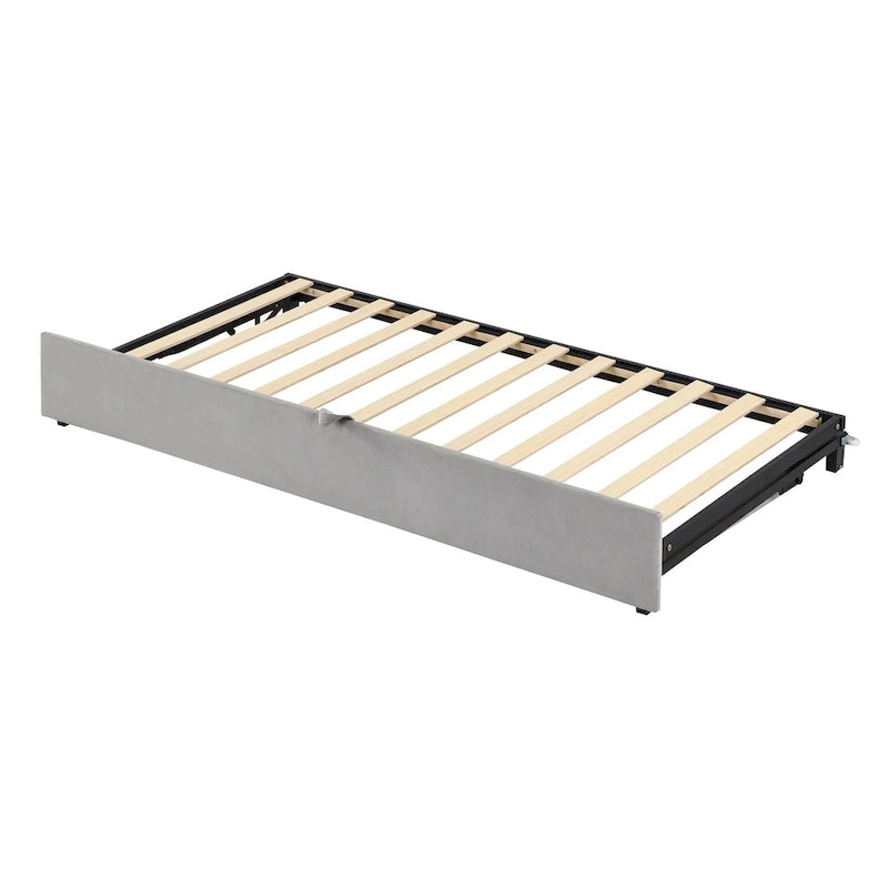 Lit de repos rembourré jumeau avec lit gigogne escamotable, beige