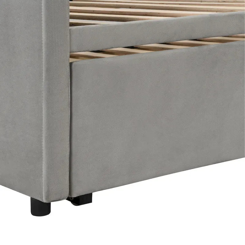 Lit de repos rembourré jumeau avec lit gigogne escamotable, beige