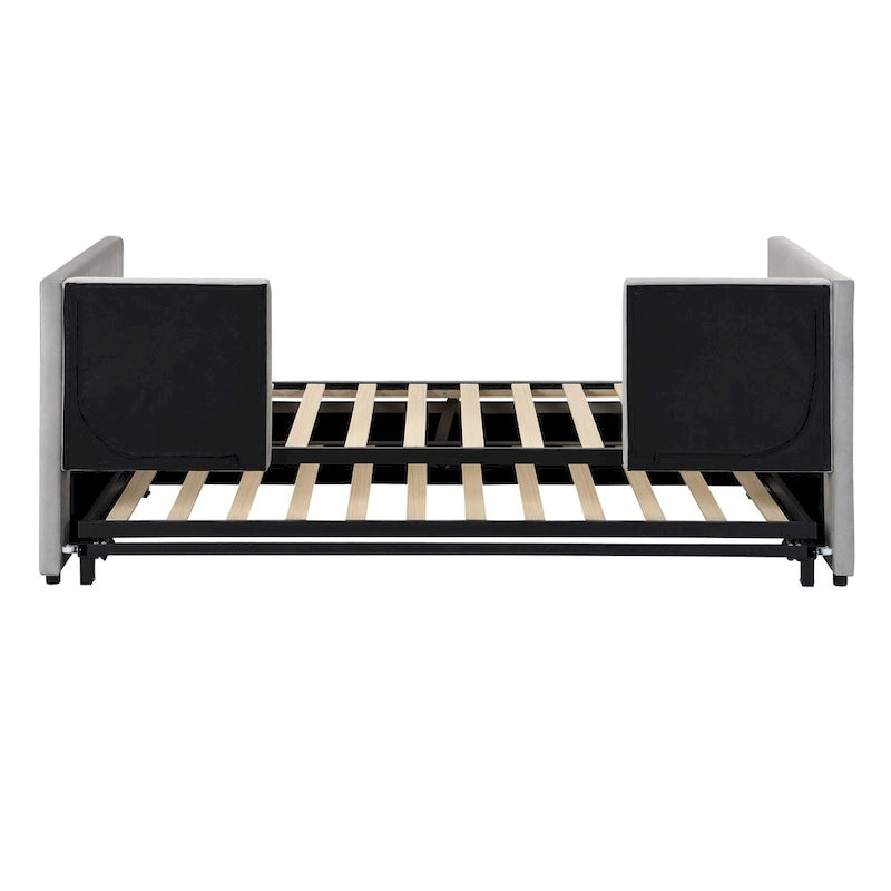 Lit de repos rembourré jumeau avec lit gigogne escamotable, beige