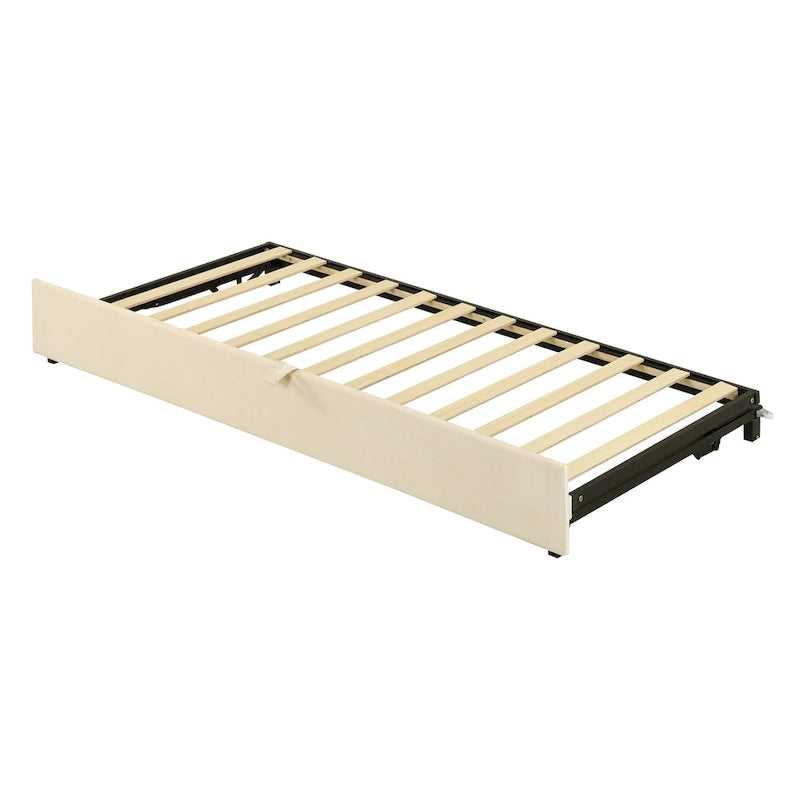 Lit de repos rembourré jumeau avec lit gigogne escamotable, beige