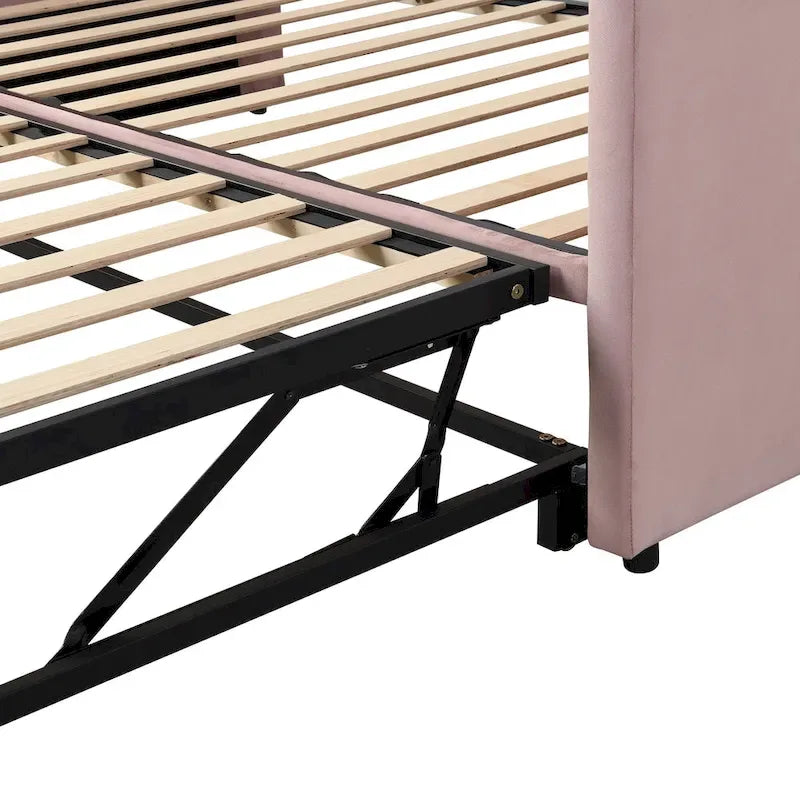 Lit de repos rembourré jumeau avec lit gigogne escamotable, beige