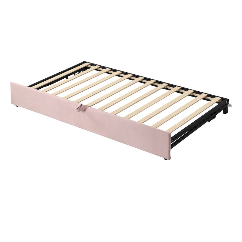 Lit de repos rembourré jumeau avec lit gigogne escamotable, beige