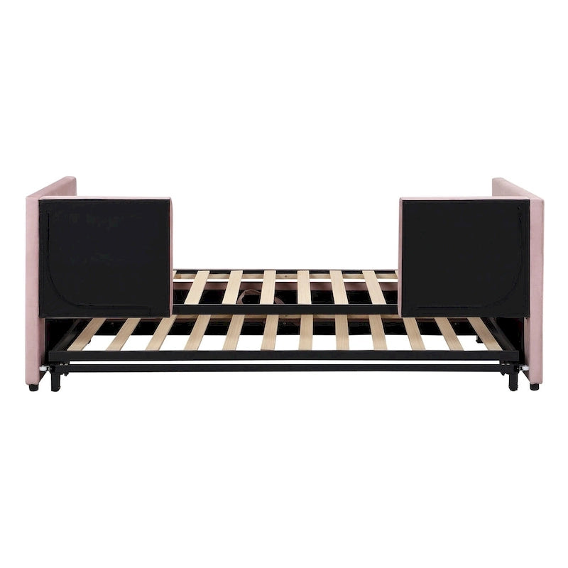 Lit de repos rembourré jumeau avec lit gigogne escamotable, beige