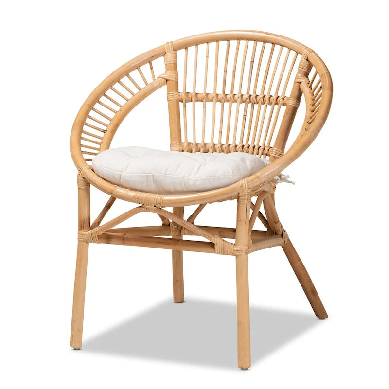 Natural Brown Rattan Bohemian Dining Chair with Cushion