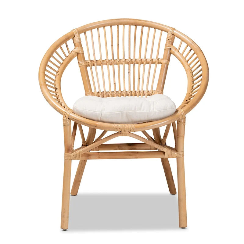 Natural Brown Rattan Bohemian Dining Chair with Cushion