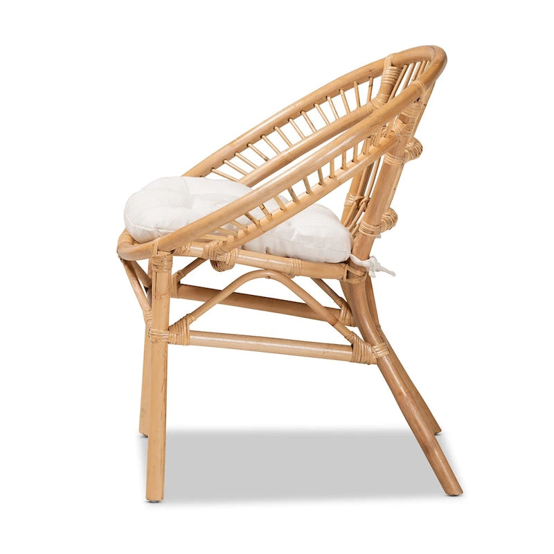 Natural Brown Rattan Bohemian Dining Chair with Cushion