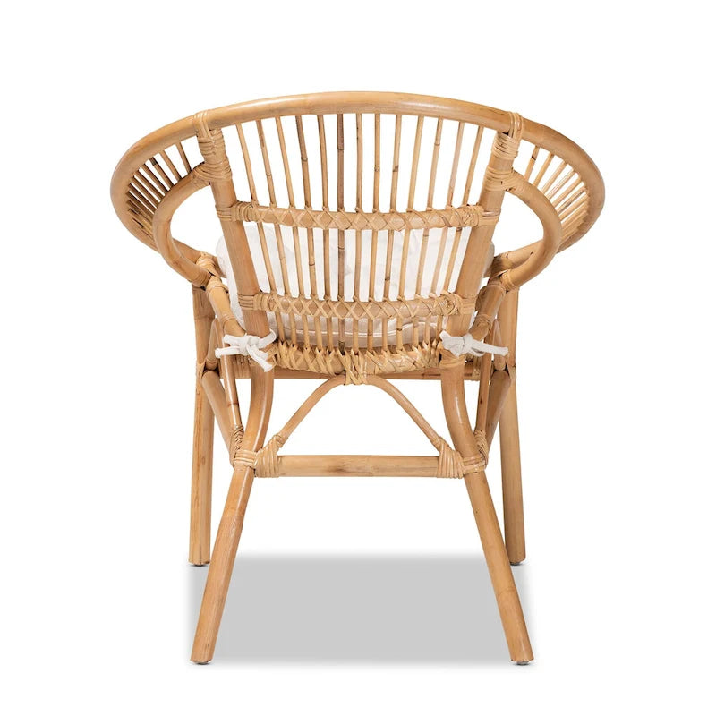 Natural Brown Rattan Bohemian Dining Chair with Cushion