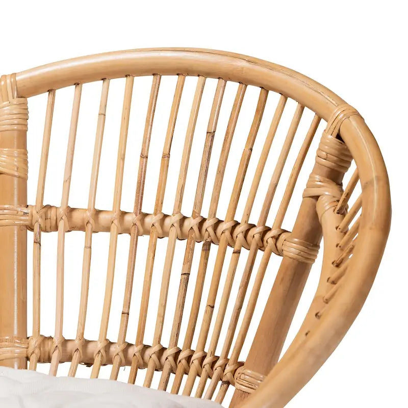 Natural Brown Rattan Bohemian Dining Chair with Cushion