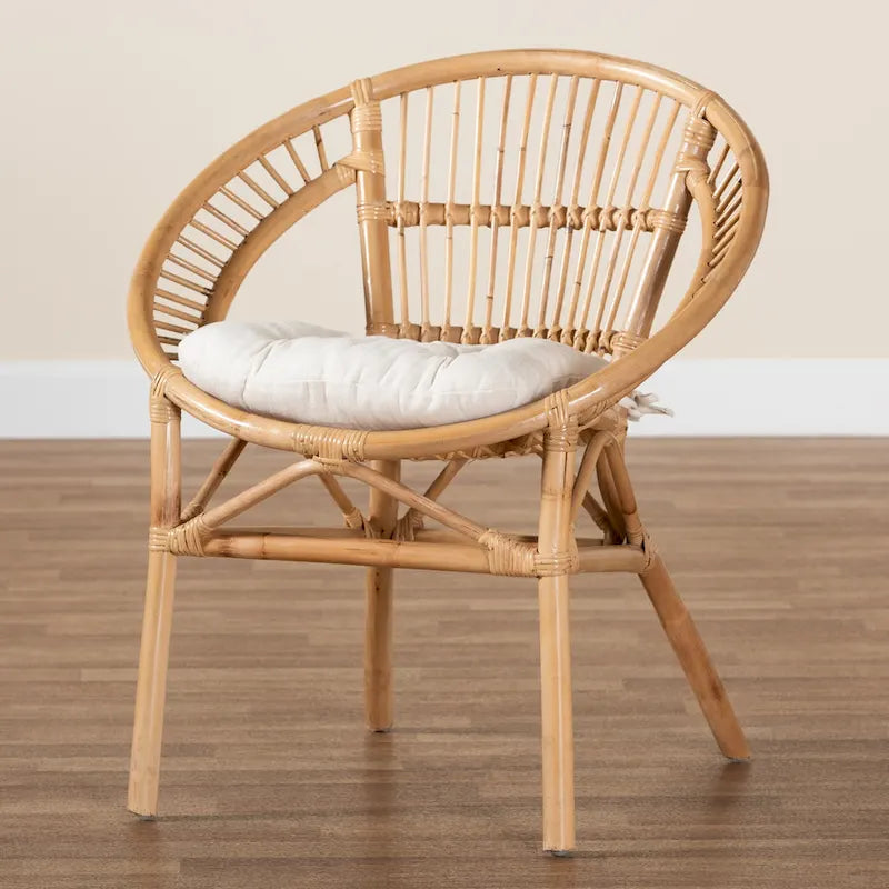Natural Brown Rattan Bohemian Dining Chair with Cushion