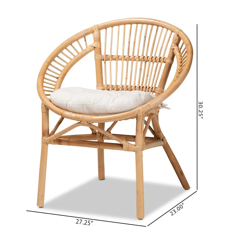 Natural Brown Rattan Bohemian Dining Chair with Cushion
