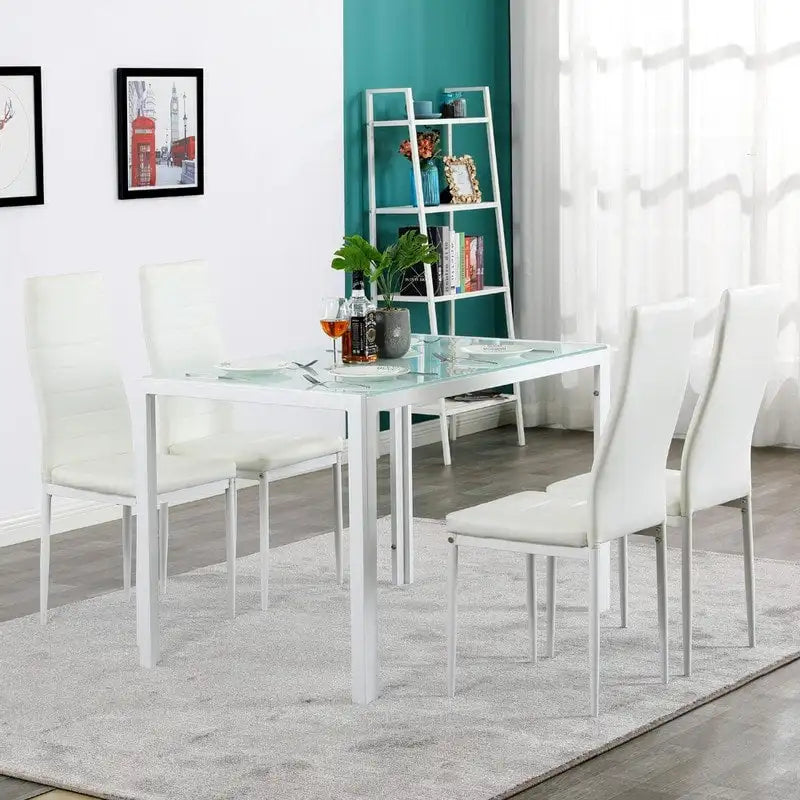 White High-Back Dining Chairs, Set of 4