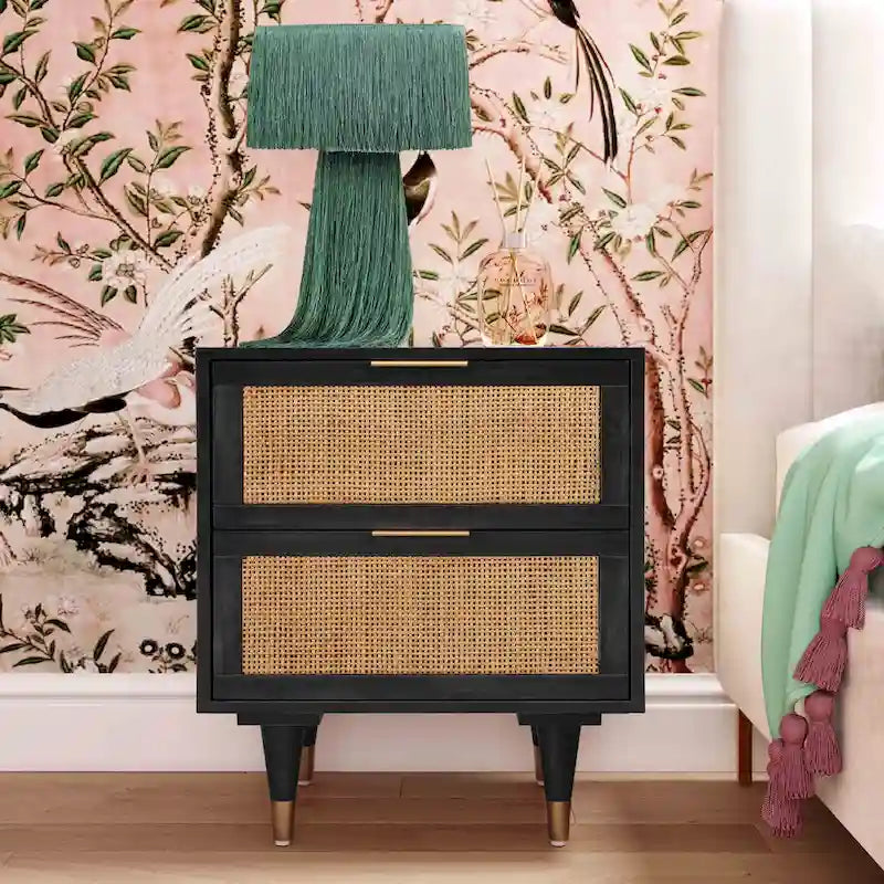 Cane Nightstand with Two Soft-Close Drawers