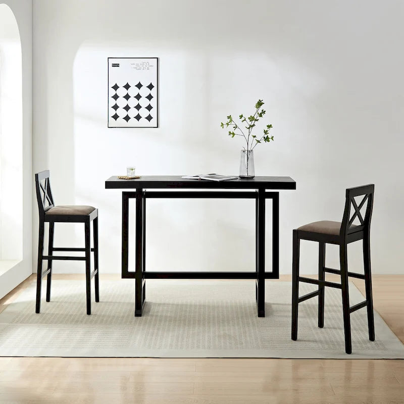Tall Bar Table with Footrest and Adjustable Feet