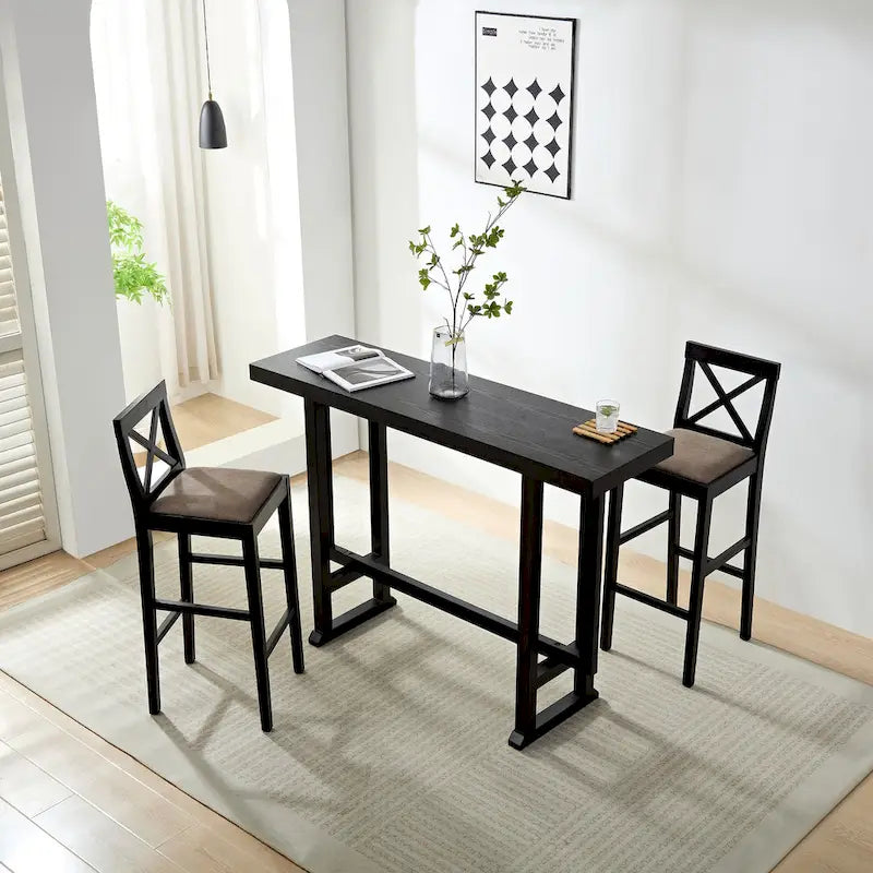 Tall Bar Table with Footrest and Adjustable Feet