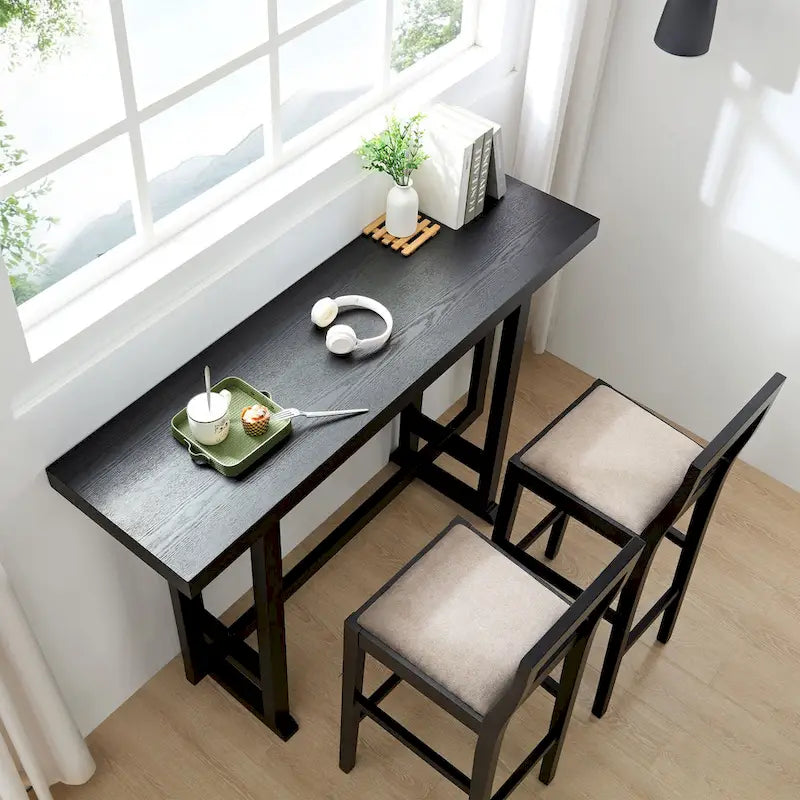Tall Bar Table with Footrest and Adjustable Feet